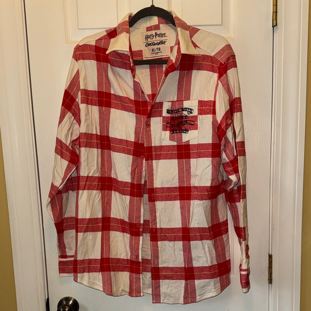 Cakeworthy Harry Potter Red and White Plaid Women's Button Down Shirt